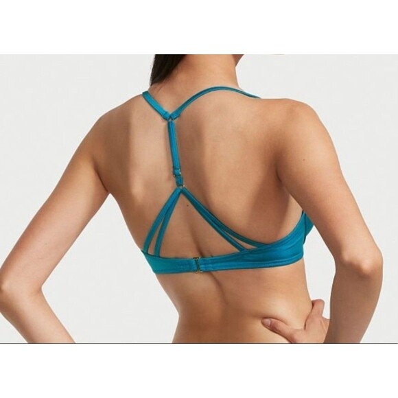 Victoria’s Secret Blue Push Up Bikini Set 34C Top & Medium Bottom Gold Accent - Picture 3 of 7